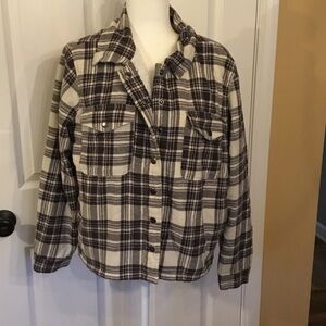 Lucky Brand Cream & Black Plaid Flannel Sherpa Lined Utility Shacket Size L